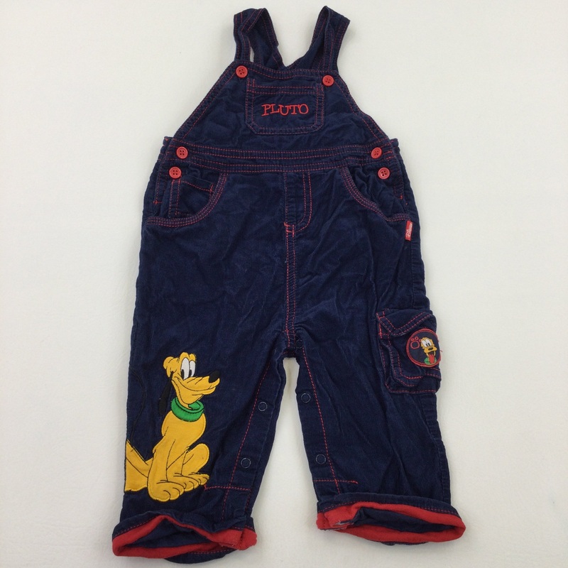 Pluto Applique Cord Navy Dungarees - Boys 12-18 Months