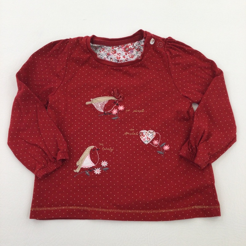 Robins Applique Red Long Sleeve Top - Girls 9-12 Months