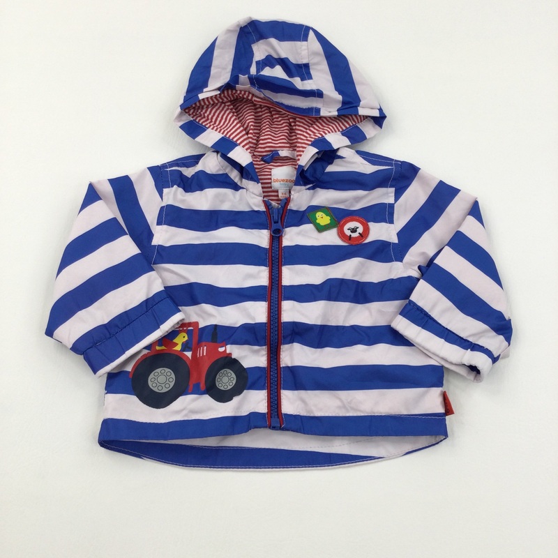 Tractor Blue and White Stripe Lightweight Jacket - Boys 3-6 Months