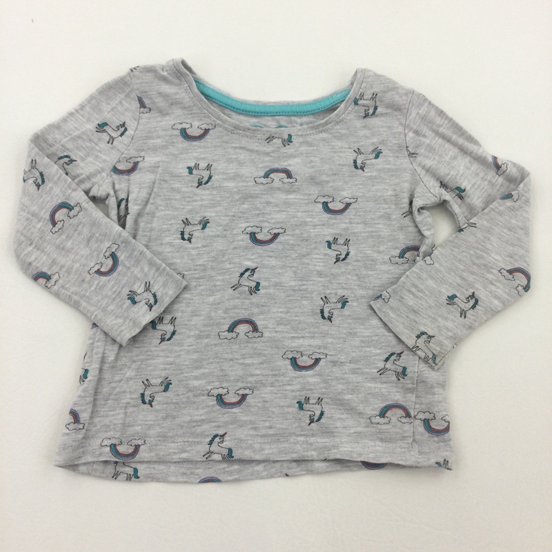 Unicorns & Rainbows Grey Long Sleeve Top - Girls 9-12 Months