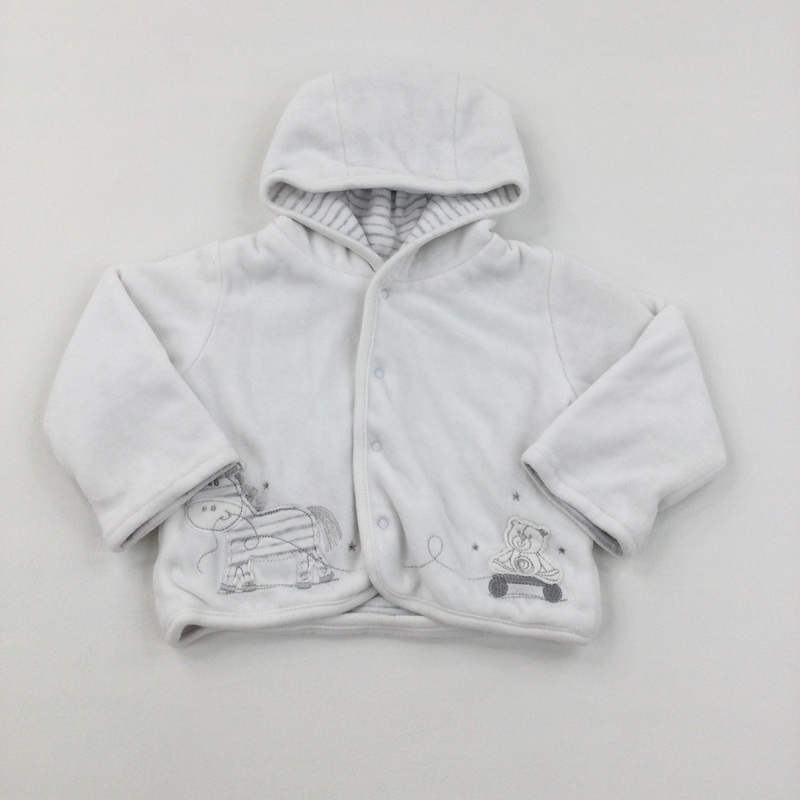 Zebra and Bear Applique White Hoodie Reversible - Boys/Girls 3-6 Months