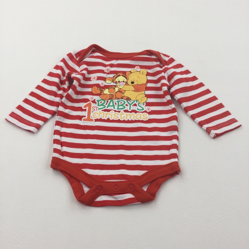 'Baby's First Christmas' Winnie The Pooh & Tigger Red & White Striped Long Sleeve Bodysuit - Boys/Girls 0-3 Months