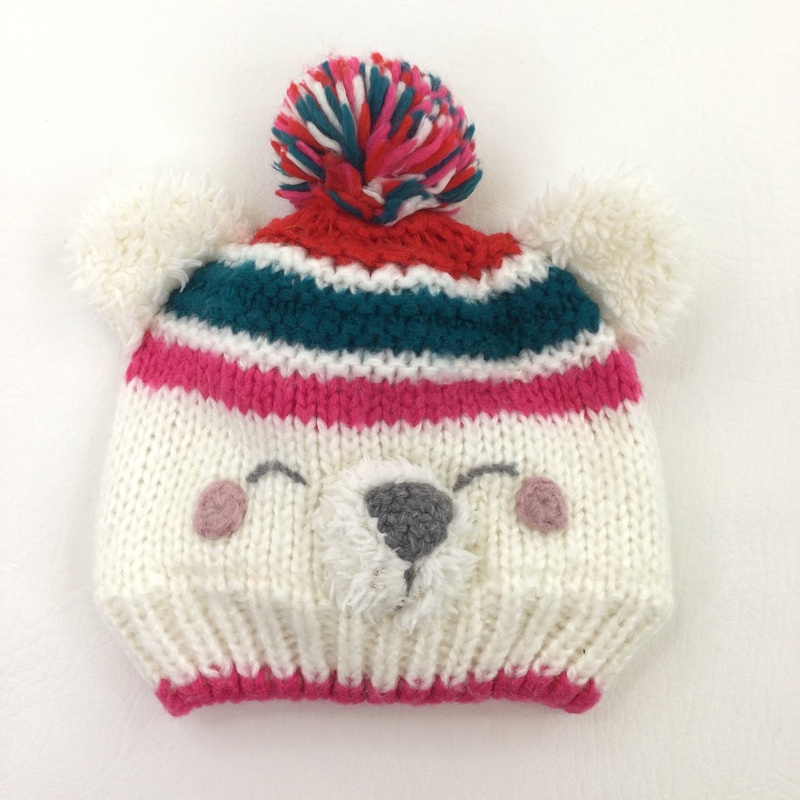 Bear Cream Bobble Hat - Girls 3-6 Months