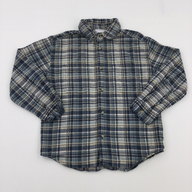 Cream, Blue & White Check Long Sleeve Shirt - Boys 6 Years