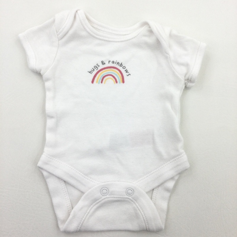 'Hugs & Rainbows' White Short Sleeve Bodysuit - Boys/Girls Newborn