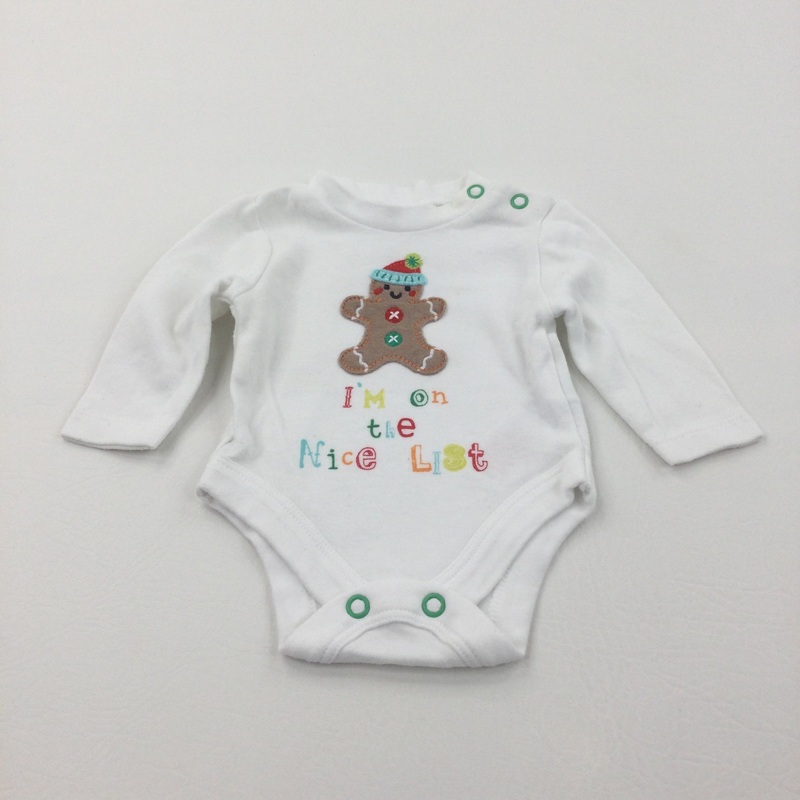 'I'm On The Nice List' Gingerbread Man White Long Sleeve Christmas Bodysuit - Boys/Girls Newborn
