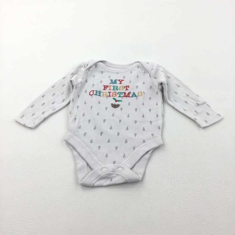 'My First Christmas' Christmas Pudding White Long Sleeve Bodysuit - Boys/Girls Newborn