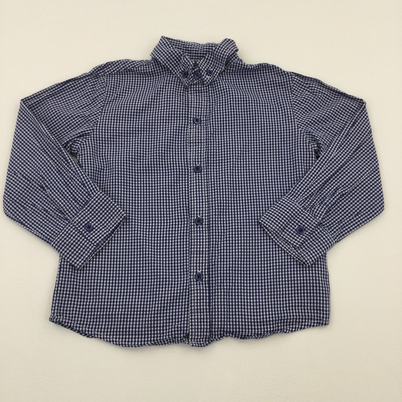 Navy & White Check Long Sleeve Shirt - Boys 5-6 Years