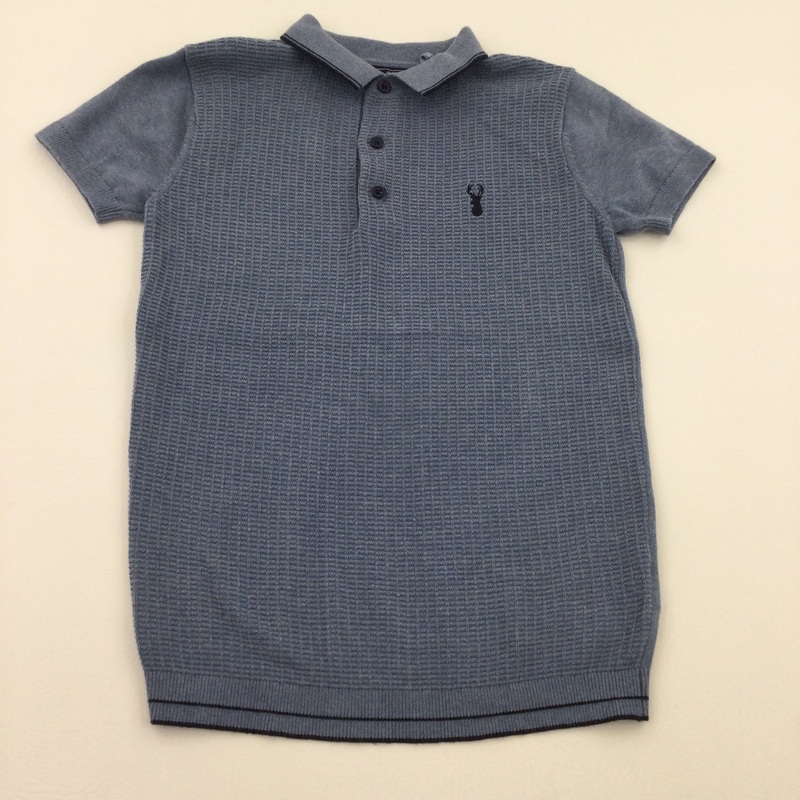 Stag Motif Blue Knitted Polo Shirt - Boys 8 Years