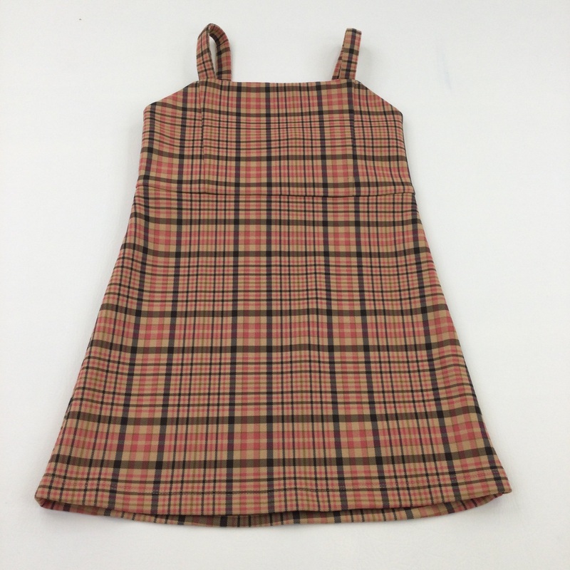 Tan, Pink & Black Check Dress - Girls 8-9 Years
