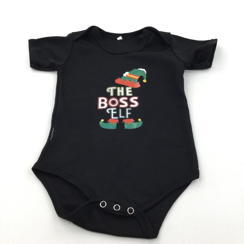 'The Boss Elf' Black Christmas Short Sleeve Bodysuit - Boys/Girls 12 Months