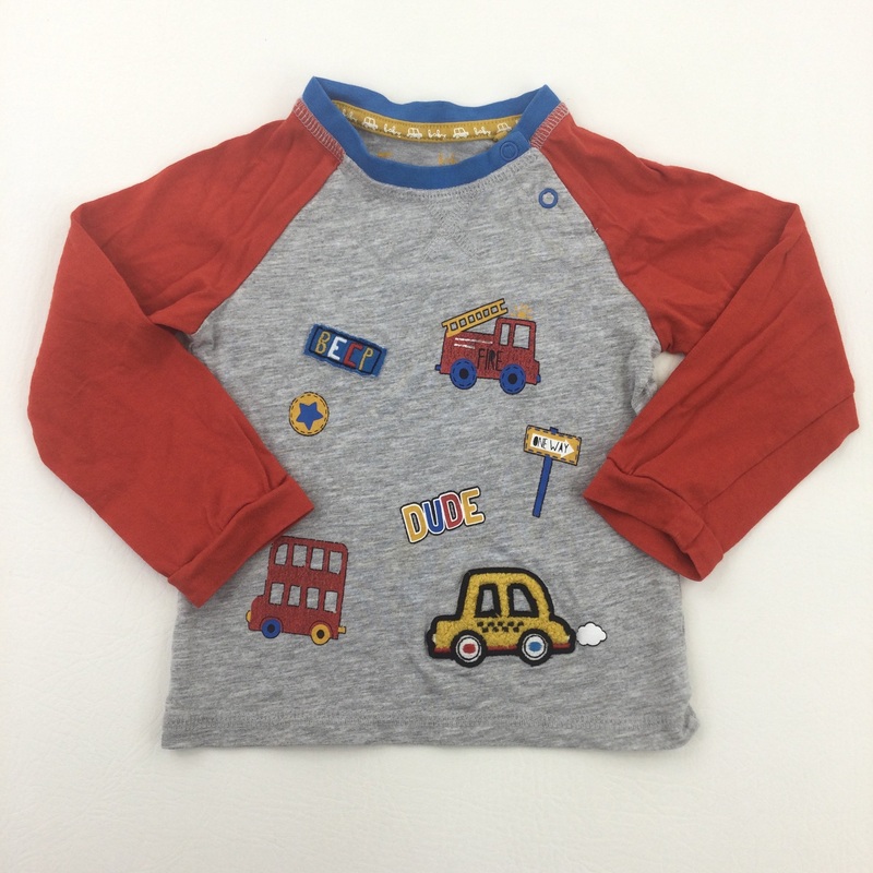 Vehicles Grey & Red Long Sleeve Top - Boys 9-12 Months