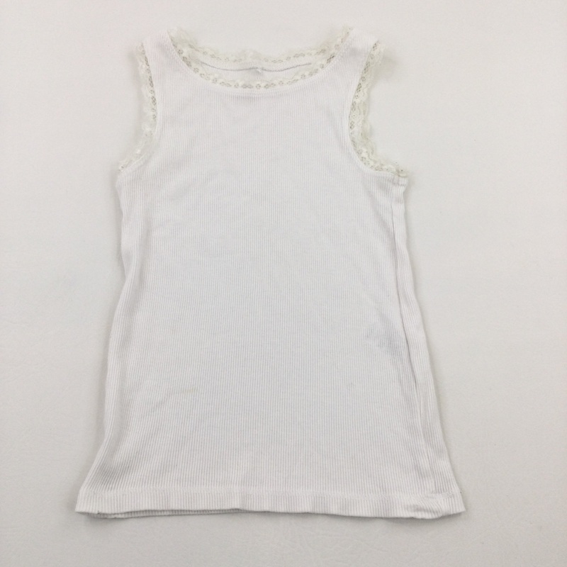 White Ribbed Vest with Lace Trim - Girls 5-6 Years