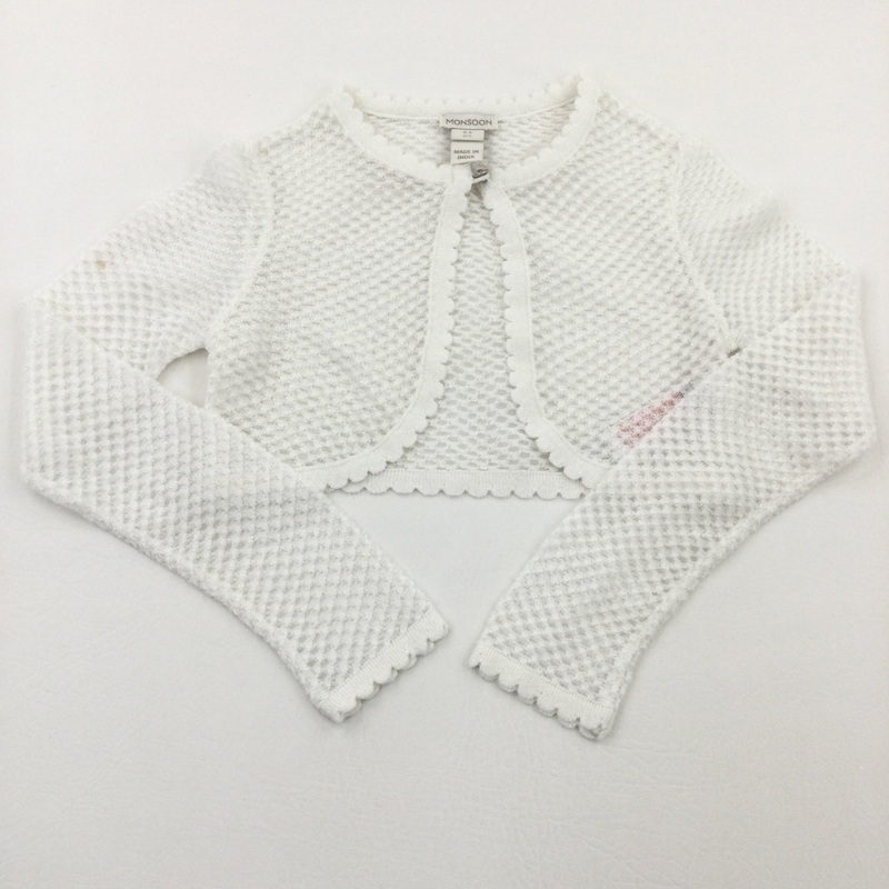 White Sparkle Cropped Cardigan - Girls 5-6 Years