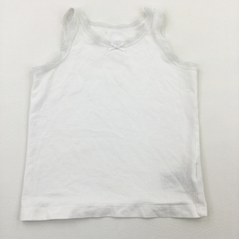 White Vest with Lace Trim - Girls 3-4 Years