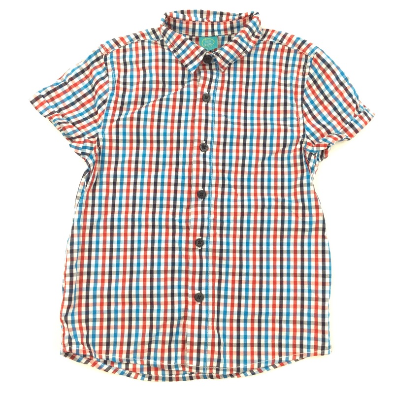 Blue, Red & White Check Short Sleeve Shirt - Boys 5-6 Years