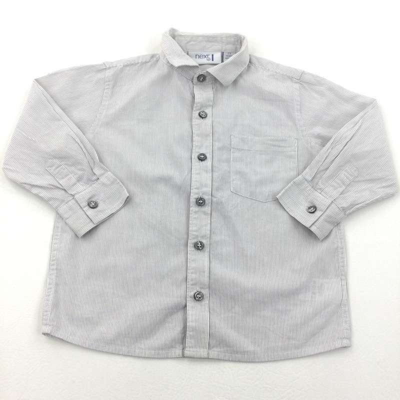 White & Grey Stripe Long Sleeve Shirt - Boys 2-3 Years