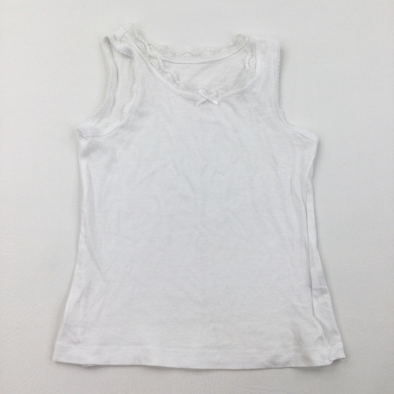White Vest with Lace Trim  - Girls 5-6 Years