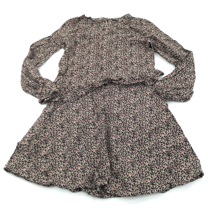 Animal Print Light Brown & Black Cotton Dress - Girls 9 Years
