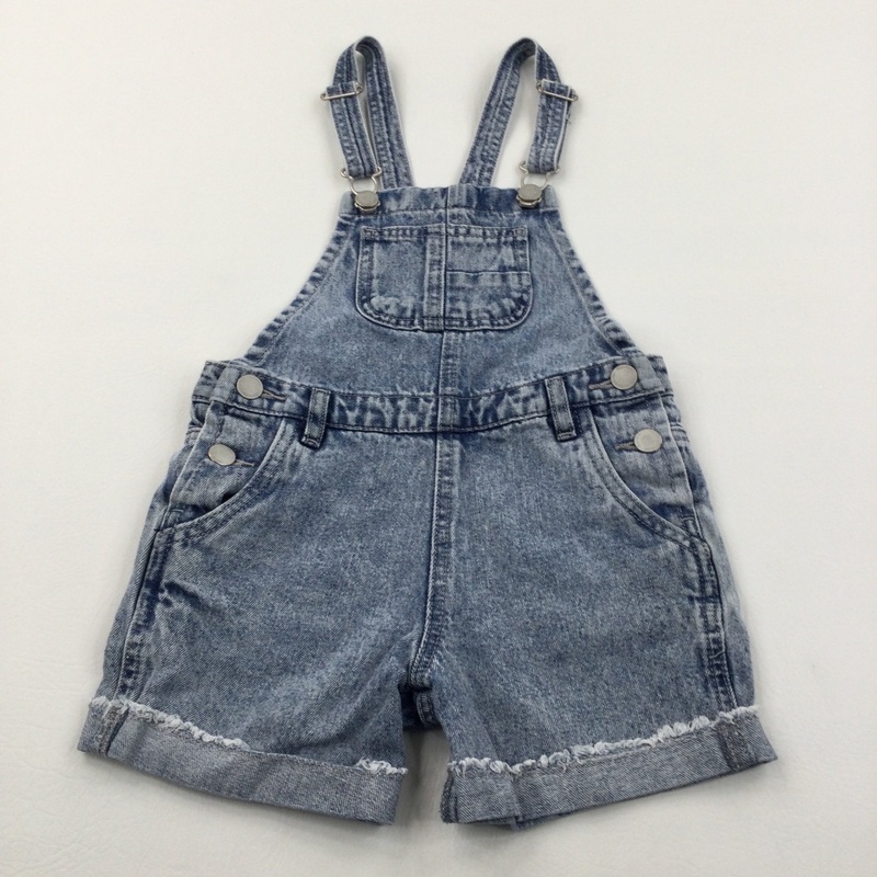 Blue Stonewashed Denim Short Dungarees - Girls 6 Years