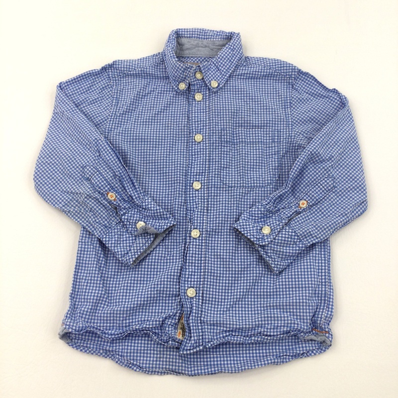 Blue & White Check Long Sleeve Shirt - Boys 2-3 Years