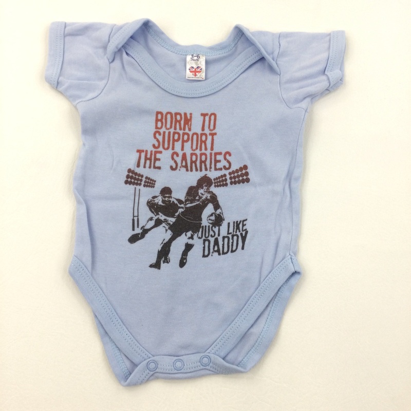 'Born To Support Sarries ' Blue Short Sleeve Bodysuit - Boys 3-6 Months