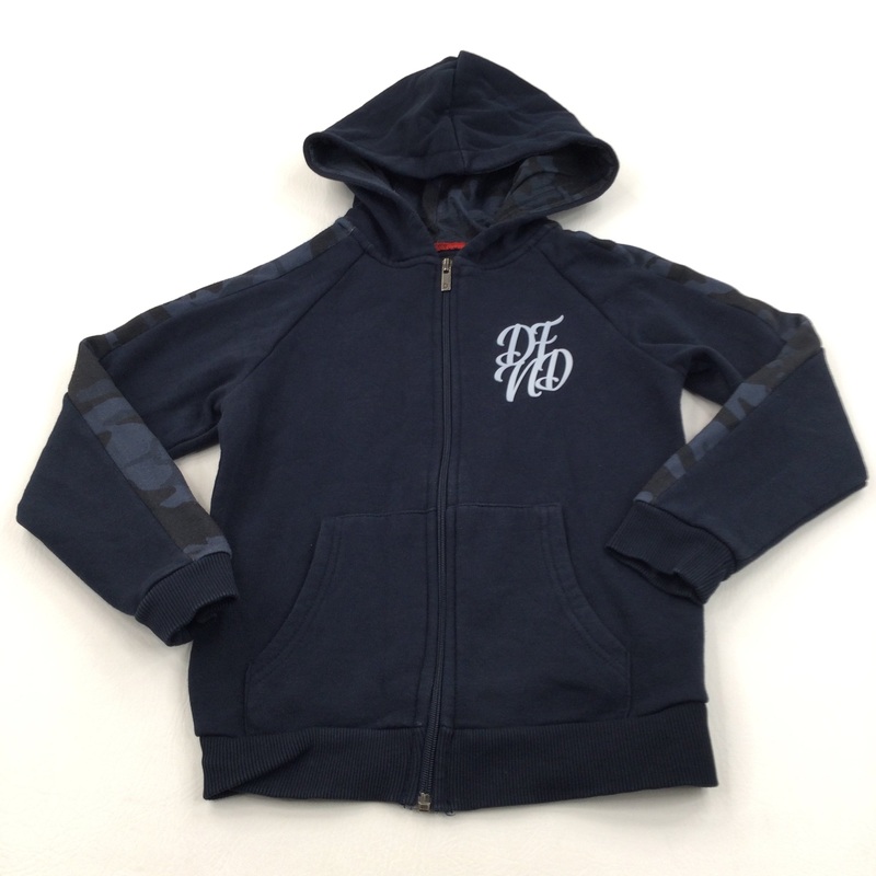 'Dend' Camouflage Sleeves Navy Zip Up Hoodie Sweatshirt - Boys 9-10 Years