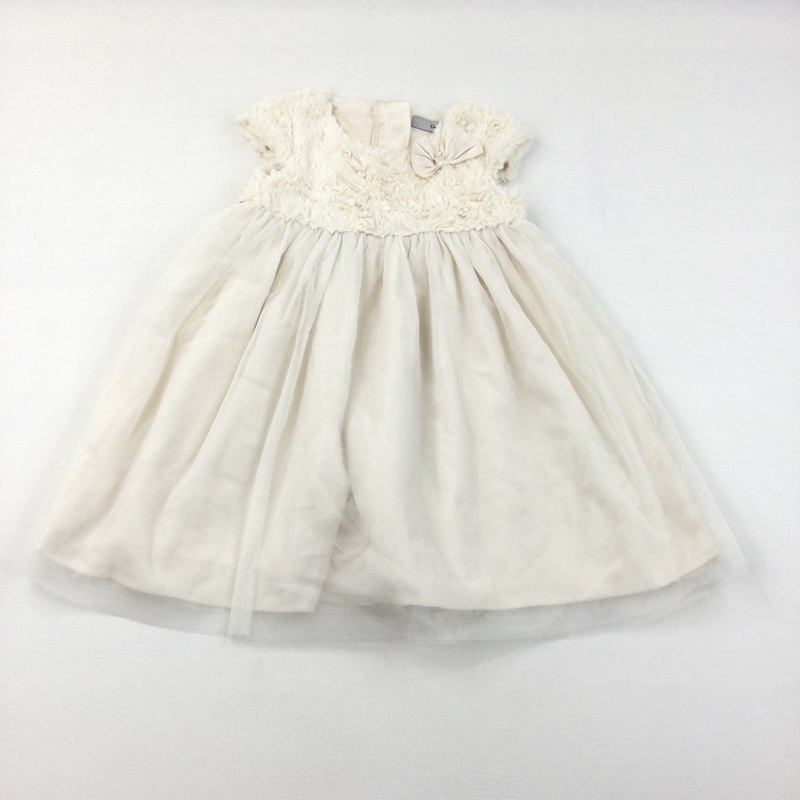 Fluffy Top with Bow Detail Cream Dress - Girls 2-3 Years