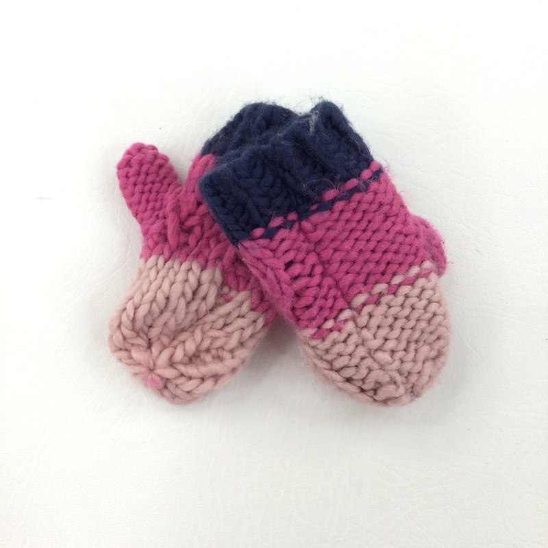 Pink & Navy Mitts - Girls 6-9 Months