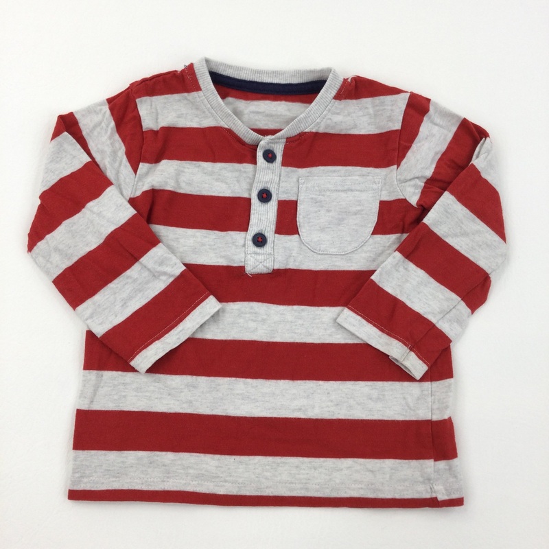 Red & Grey Stripe Long Sleeve Top - Boys 9-12 Months