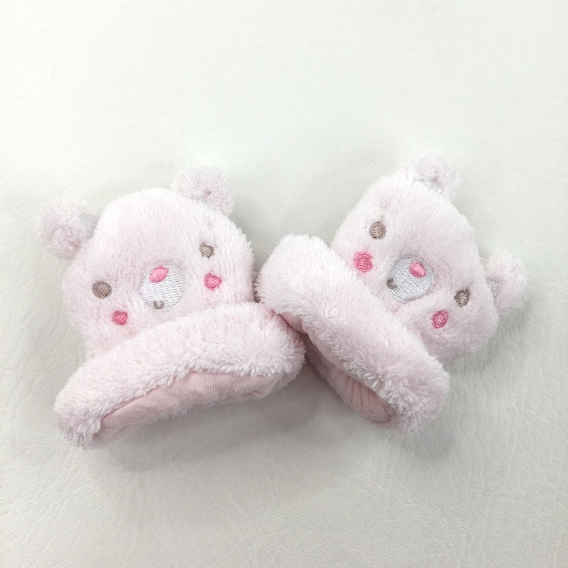 Teddy Face Pink Mitts - Girls Newborn