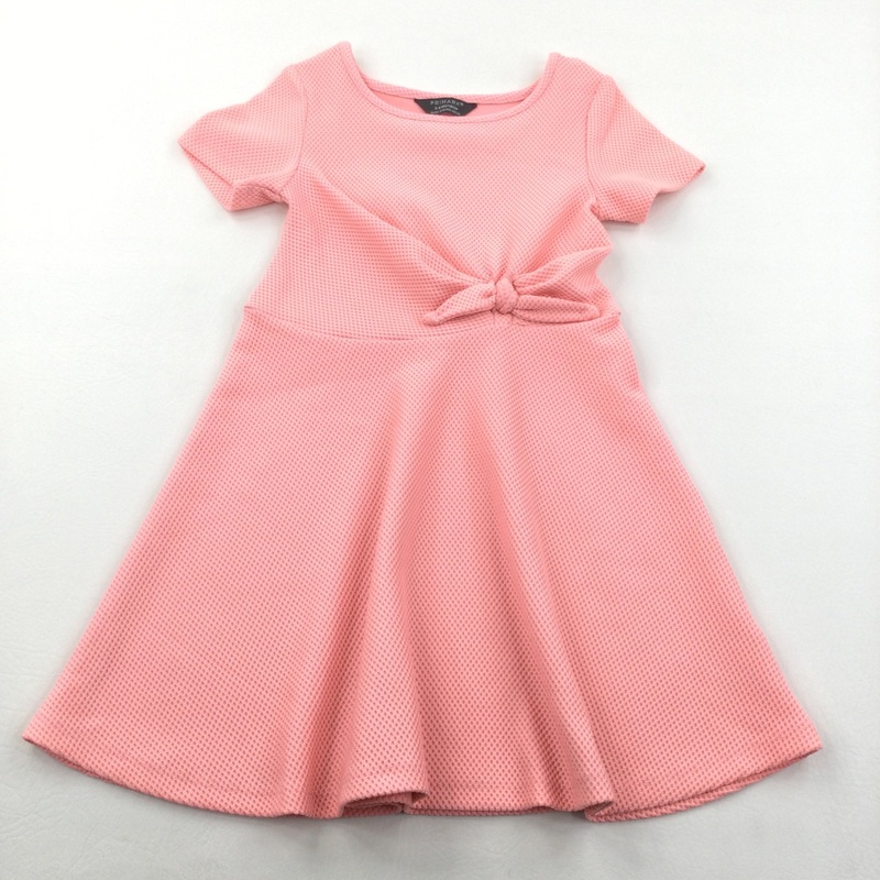 Textured Pink Polyester Dress - Girls 5-6 Years
