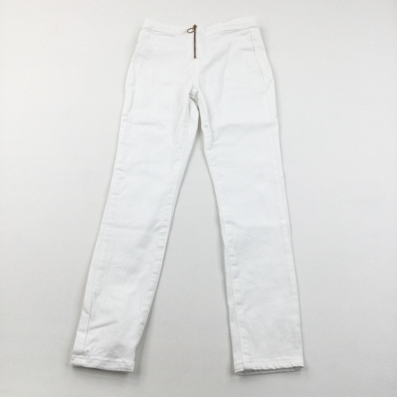 White Cotton Twill Trousers with Adjustable Waistband - Girls 10 Years