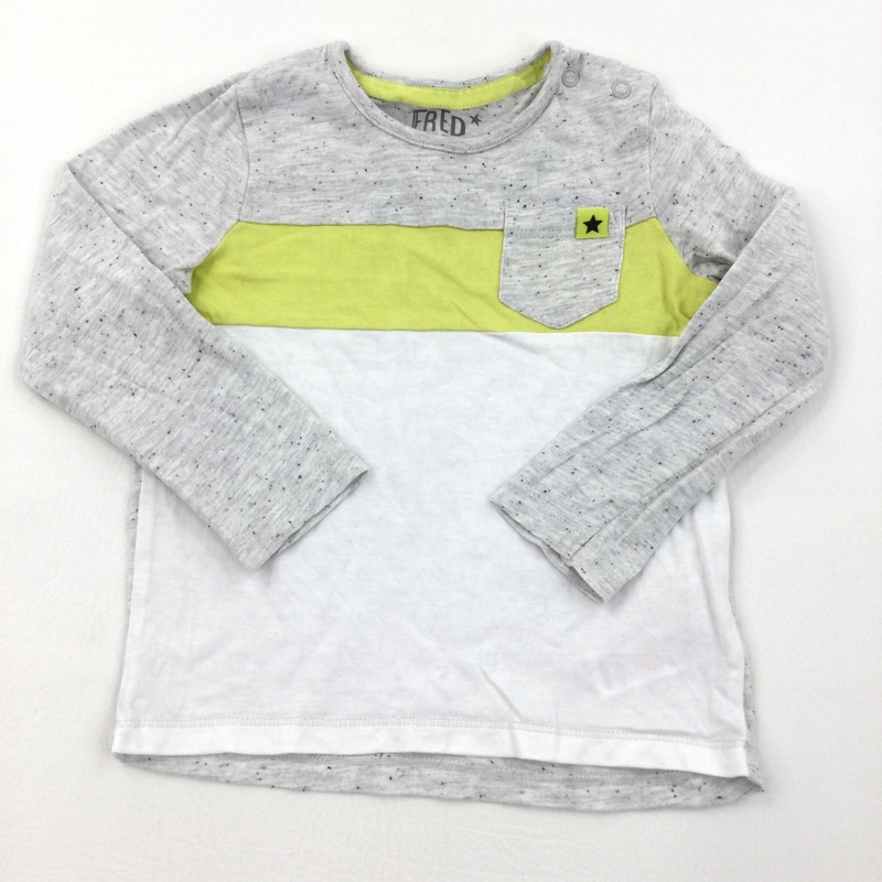 White, Grey & Lime Long Sleeve Top - Boys 12-18 Months