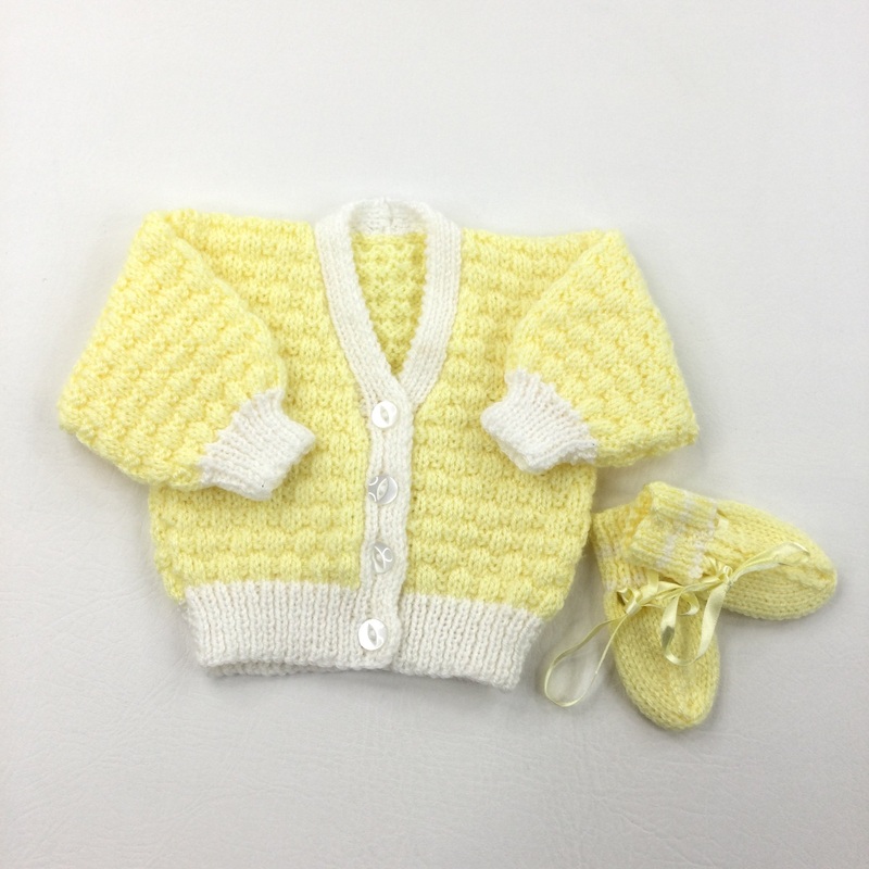 Yellow Knitted Cardigan & Mitts - Girls Newborn