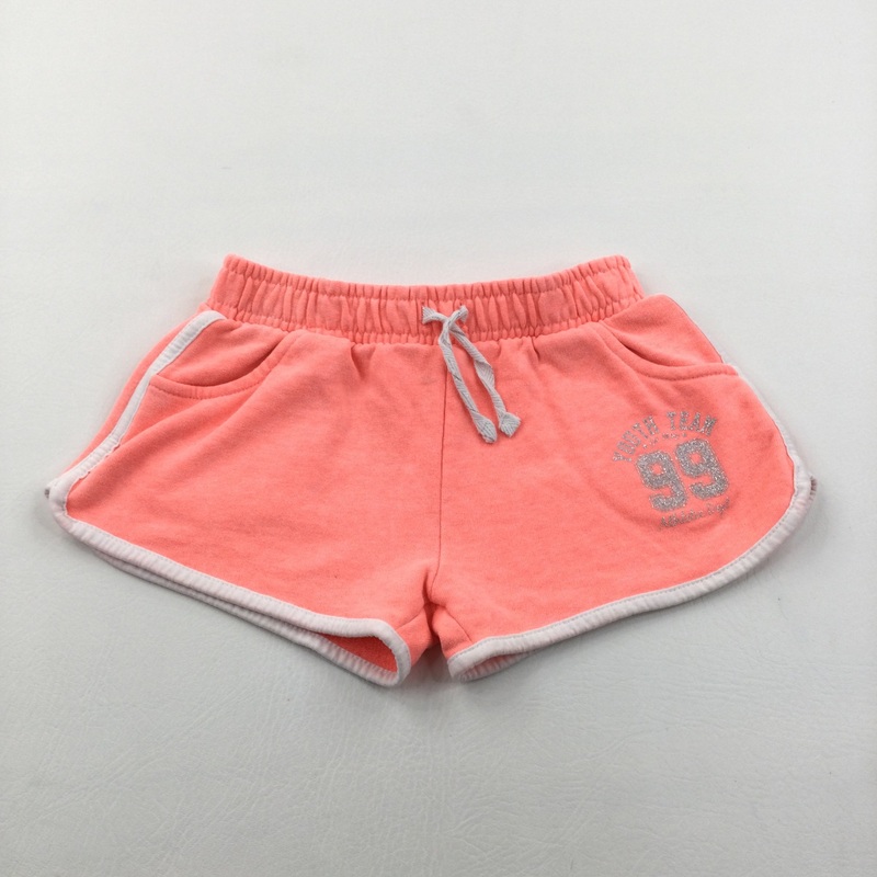 'Youth Team 99' Neon Orange & White Jersey Shorts - Girls 7-8 Years