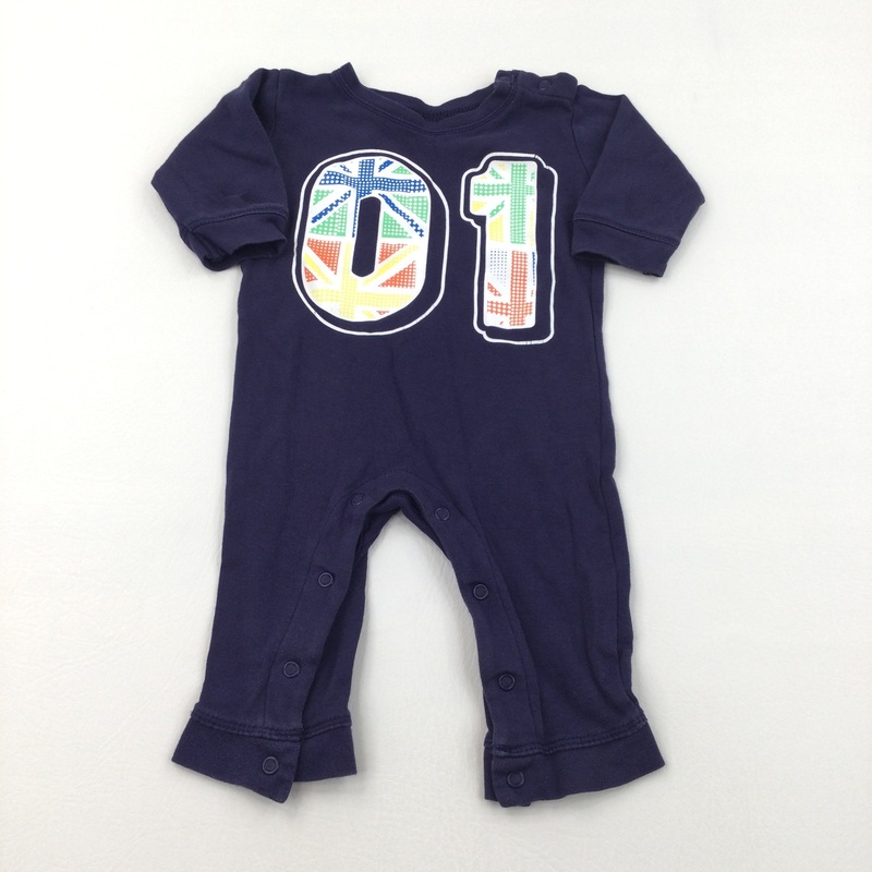 '01' Navy Long Sleeve Romper - Boys 3-6 Months