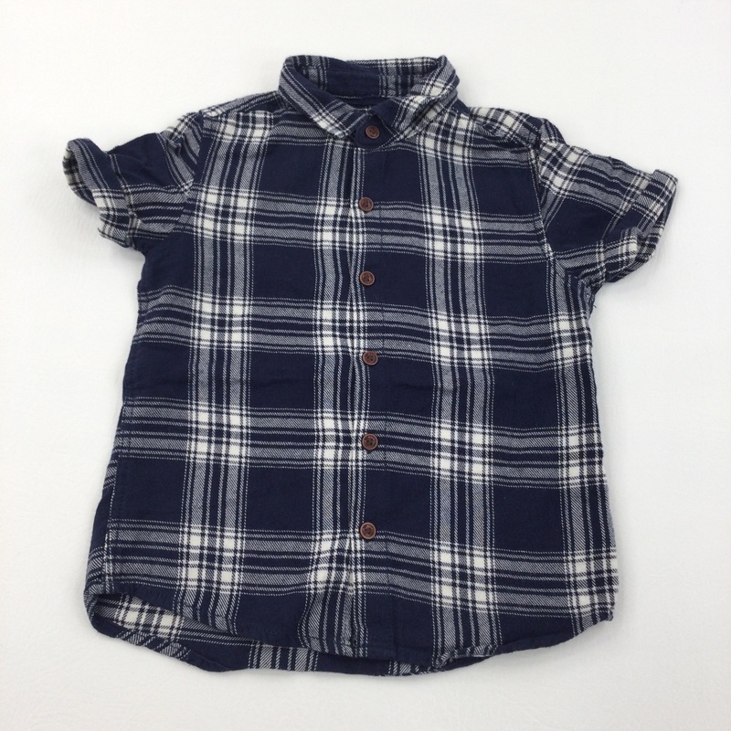 Navy & White Check Short Sleeve Shirt - Boys 2-3 Years