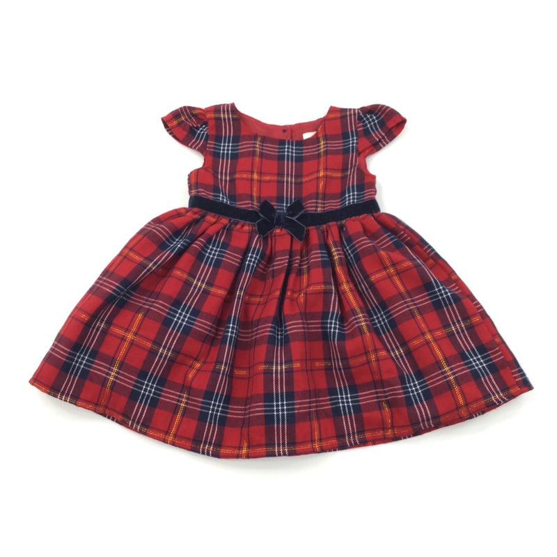 Red, Navy & Gold Check Dress - Girls 6-9 Months