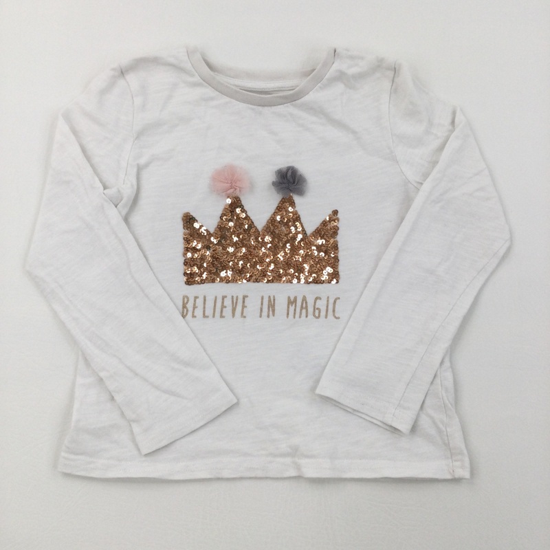 'Believe In Magic' White Long Sleeve Top - Girls 5-6 Years