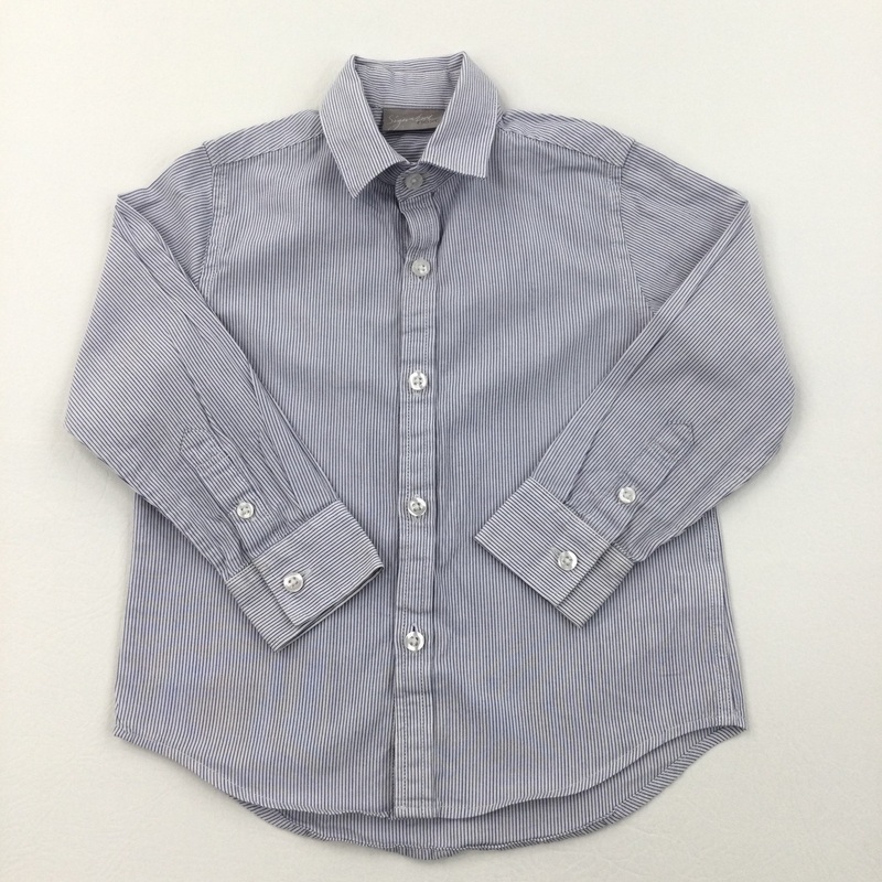 Blue & White Stripe Long Sleeve Shirt - Boys 2-3 Years