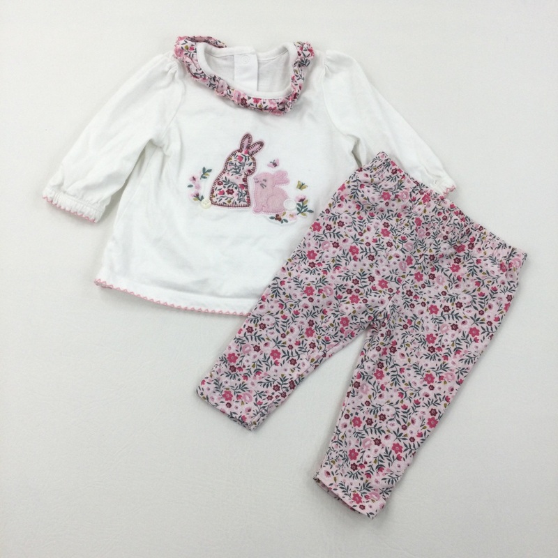 Bunny Top & Pink Leggings Set - Girls 0-3 Months