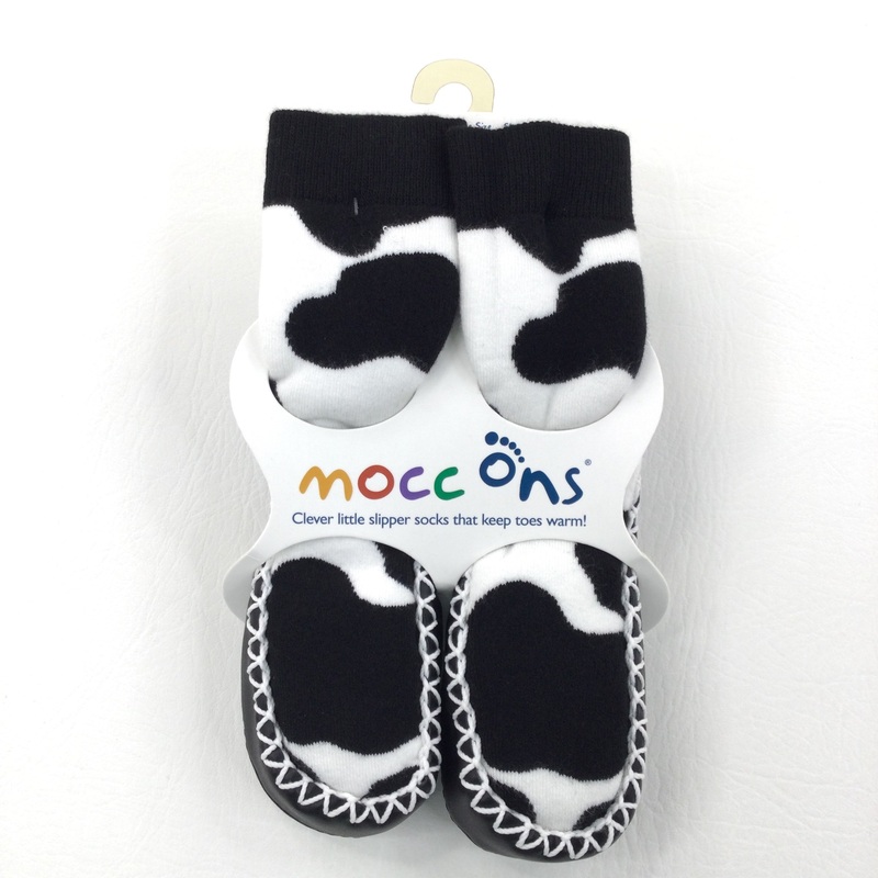 **NEW** Mocc Ons Cow Print Black & White Slipper Socks - Boys/Girls 6-12 Months