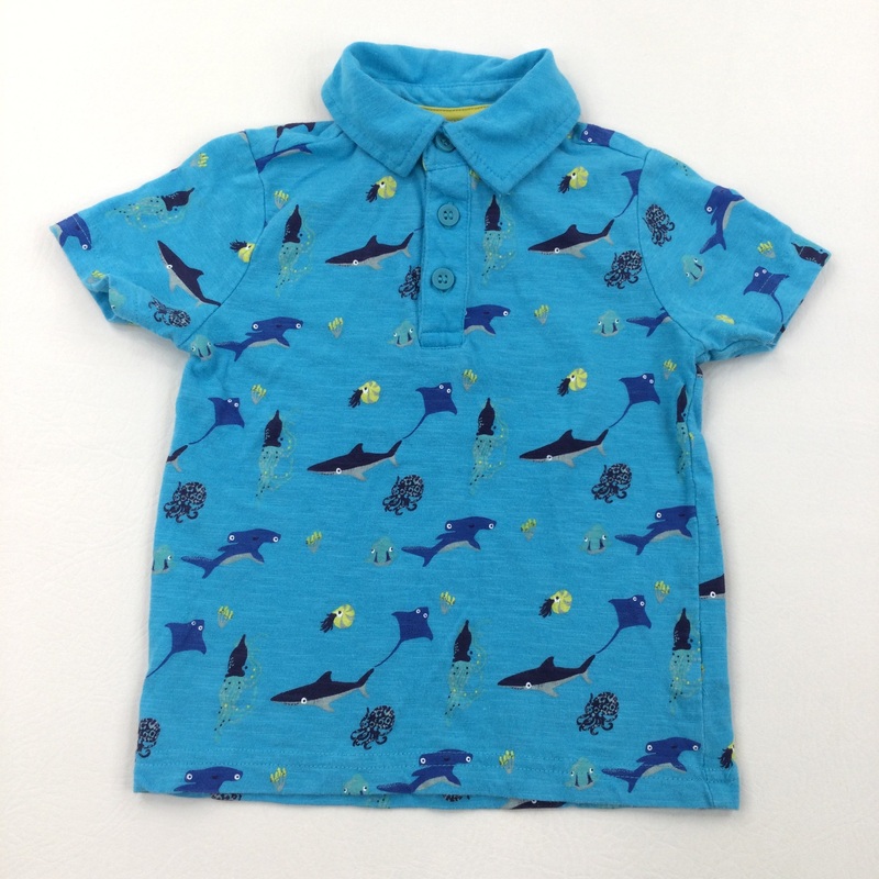 Sharks Blue Short Sleeve Polo Shirt - Boys 18-24 Months