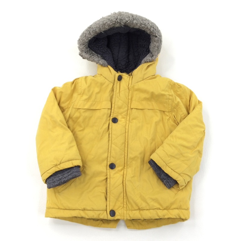 Yellow Coat with Faux Fur Trim Hood - Boys 18-24 Months