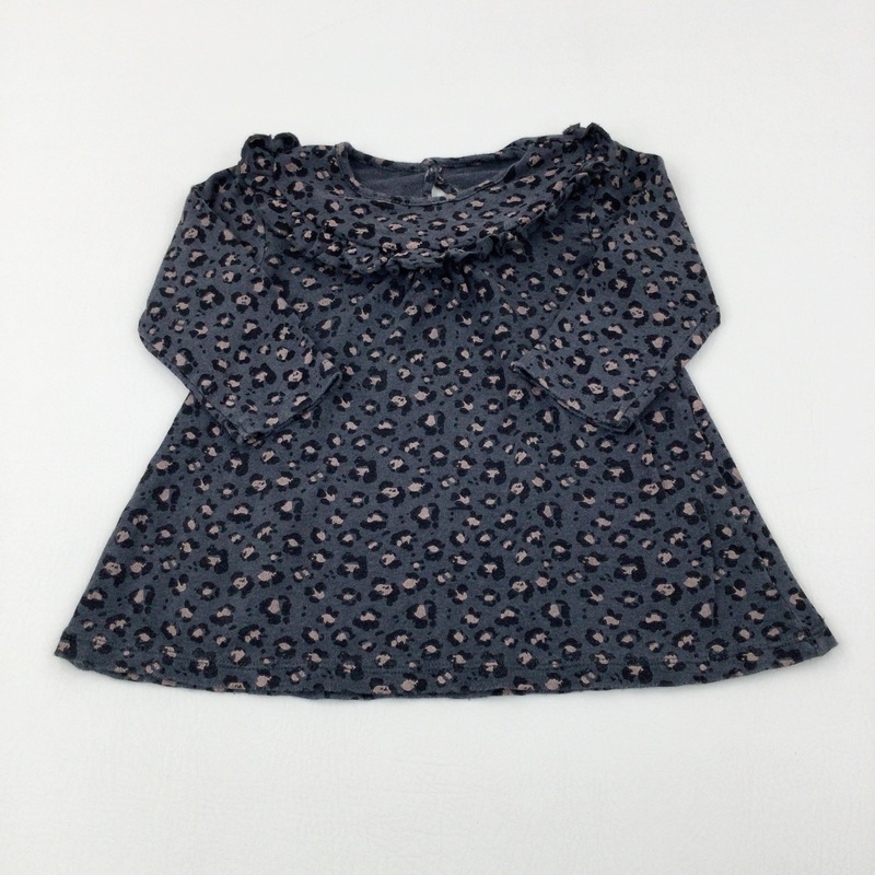 Animal Print Charcoal Grey Jersey Dress - Girls 12-18 Months