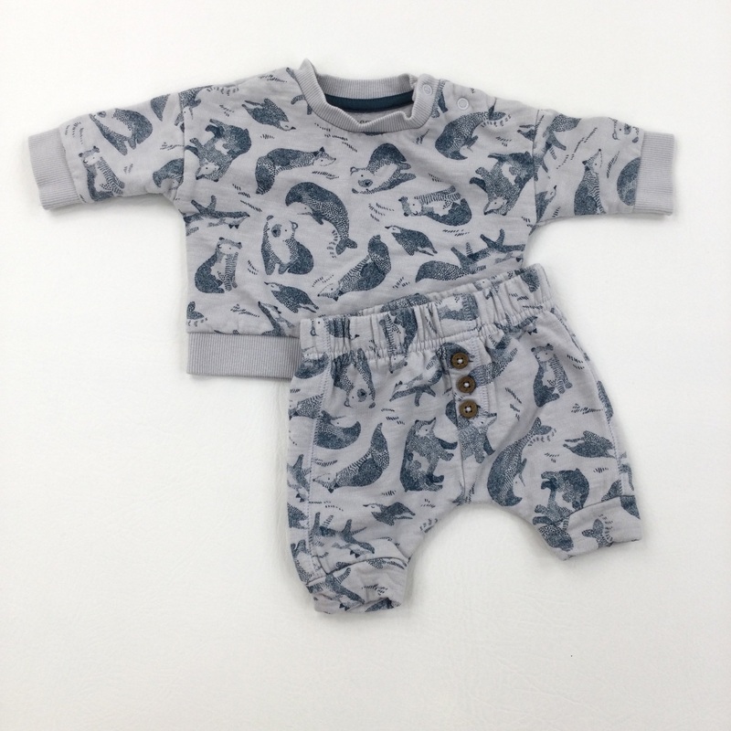Bears Grey & Blue Joggers & Jumper - Boys Newborn