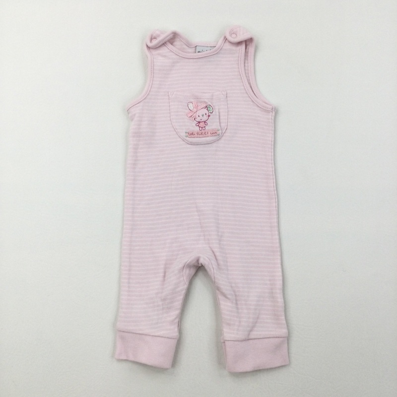 Bunny Pink & White Stripe Dungarees - Girls Newborn
