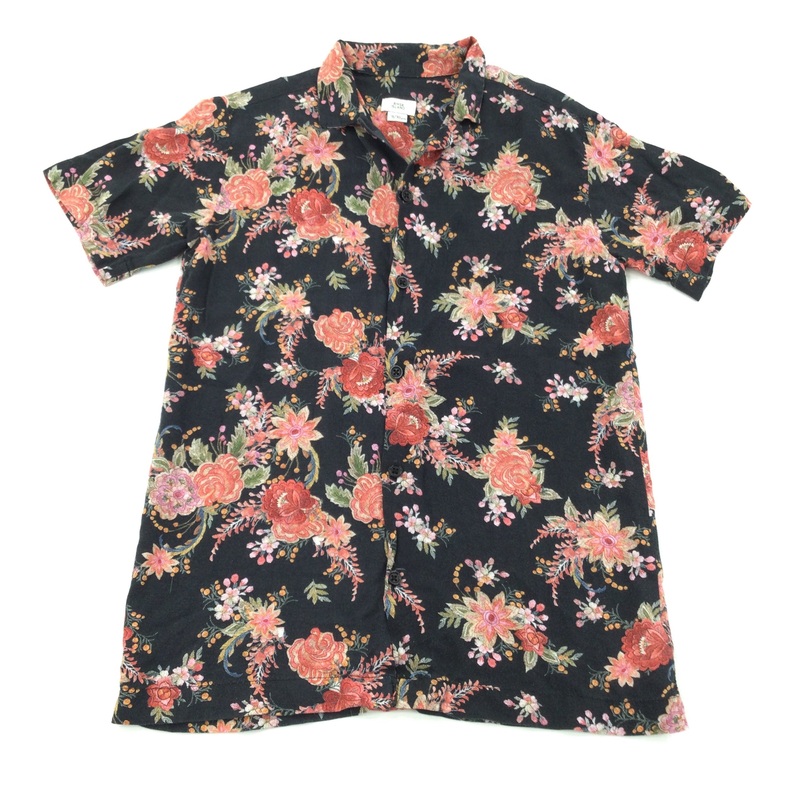 Flowers Black Short Sleeve Shirt - Boys 9-10 Years