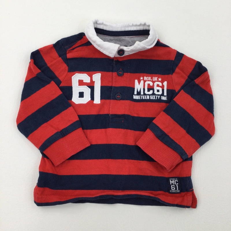 Red & Navy Stripe Rugby Shirt - Boys 6-9 Months